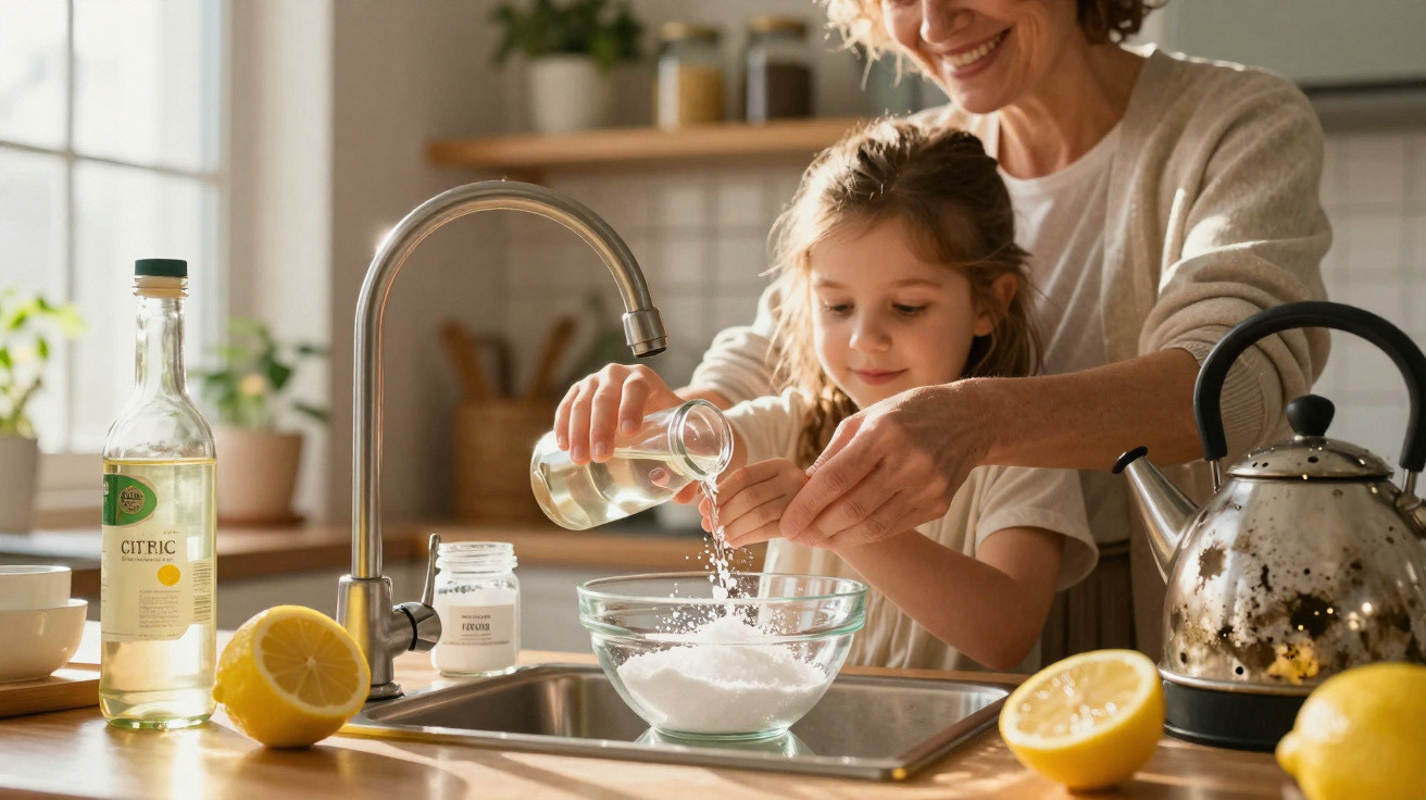 Frau hilft kleinem Mädchen Zutaten für Rezept in hellem moderner Küche abzumessen.